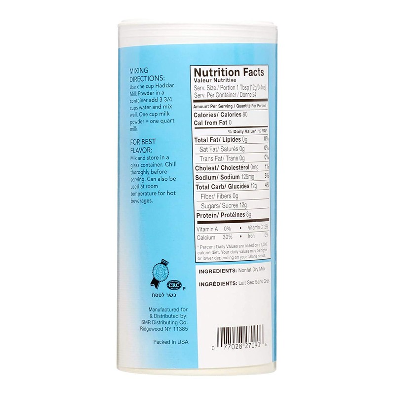 Haddar Kosher Dairy Milk Powder, 10oz Resealable Canister, Non-Fat Dry