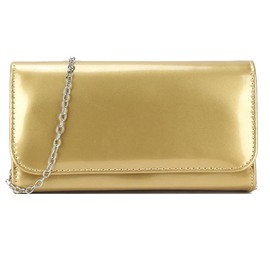 fi9® Plain Patent Wedding Ladies Party Prom Evening Clutch Hand Bag Purse (Gold)