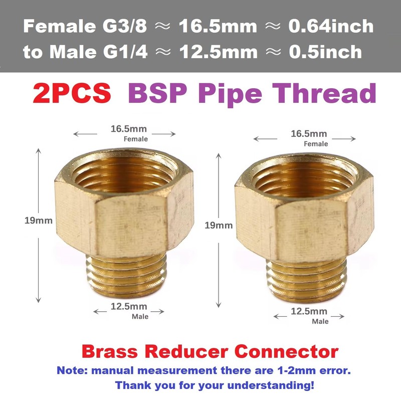 MiJunHD 2PCS Brass Reducer Connector | BSP Female Thread G3/8≈16.5mm
