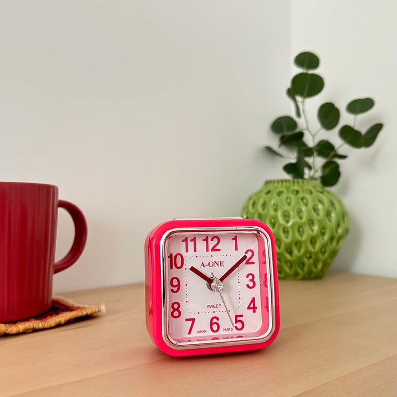 Colorful Silent Alarm Clock – Non-Ticking, Square Design, Battery Operated,