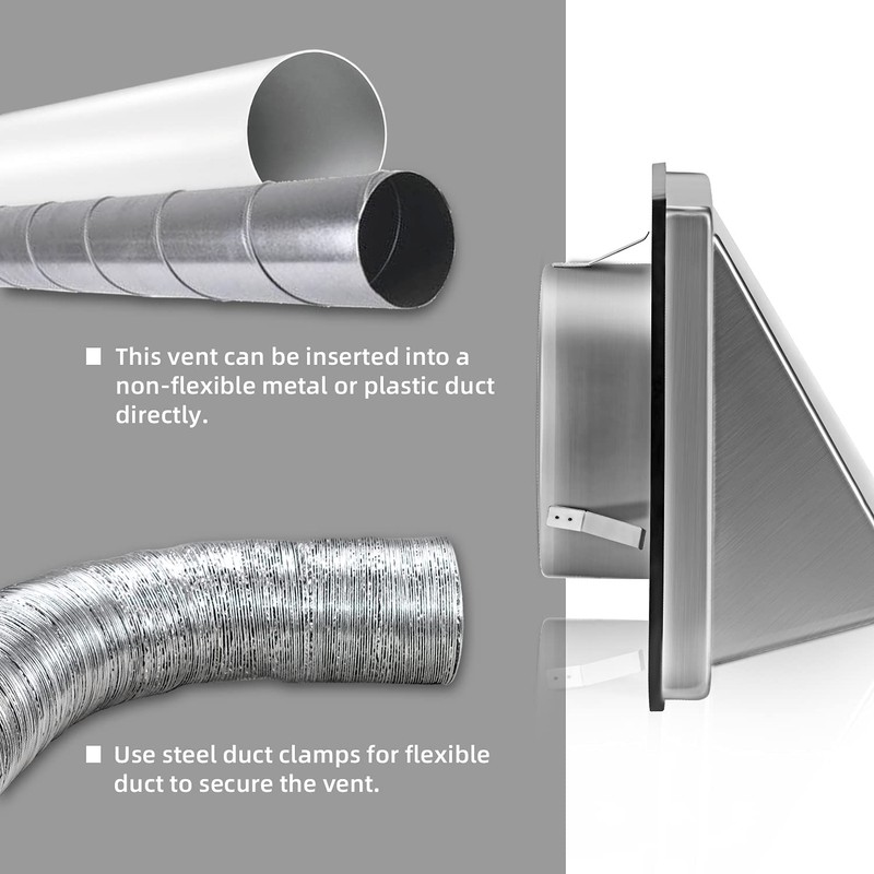 FRESH SPEED 5 Inch Dryer Vent Cover Outside Stainless Steel