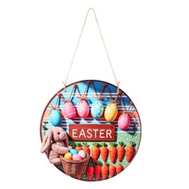 Operitacx Easter Bunny Round Sign Home Decor Rustic Door Ornament Wooden Wall Hanging Spring Festival Decoration
