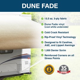 ShadePro - RV Awning Fabric Replacement - Premium Grade Weatherproof Vinyl - Universal Outdoor Canopy for Camper, Trailer, and Motorhome Awnings - Dune Fade - 19' (Fabric 18' 2")