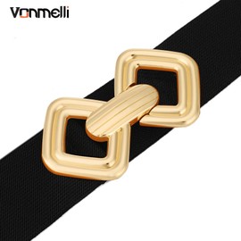 VONMELLI Women Wide Elastic Belt Vintage Stretchy Waistband with Retro Gold Buckle for Dresses Black Fit Waist Size 37"-40"