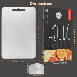 BirkenStar Kitchen Knives Sets, With Titanium Cutting Board, 9 Pcs Set, Knife Set with Cutting Board, Stainless Steel Knife Sets, Chef, Cleaver, Scissor, Pairing, Bread knives, Peeler, Finger Guards