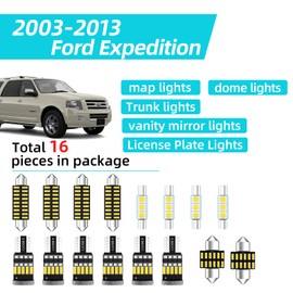 XFLHEHD 16PCS Super Bright White LED Interior Light Kit Compatible with Ford Expedition 2003-2009 2010 2011 2012 2013 Map Dome Interior Lights + License Plate Lights and Install Tool