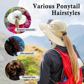 TOP-EX Ponytail Sun Hats for Women Summer Wide Brim UPF50+ Breathable Boonie Bucket Hat Waterproof Golf Hiking Fishing Packable Big Head Dark Grey Large L XL