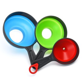 Funnels for Filling Bottles, Wide Mouth Canning Funnel for Kitchen Use Mason Jars, Small Funnel for Transfer Liquid, Oil and Powder, Food Grade Silicone Collapsible Filter Set (3 Pack)