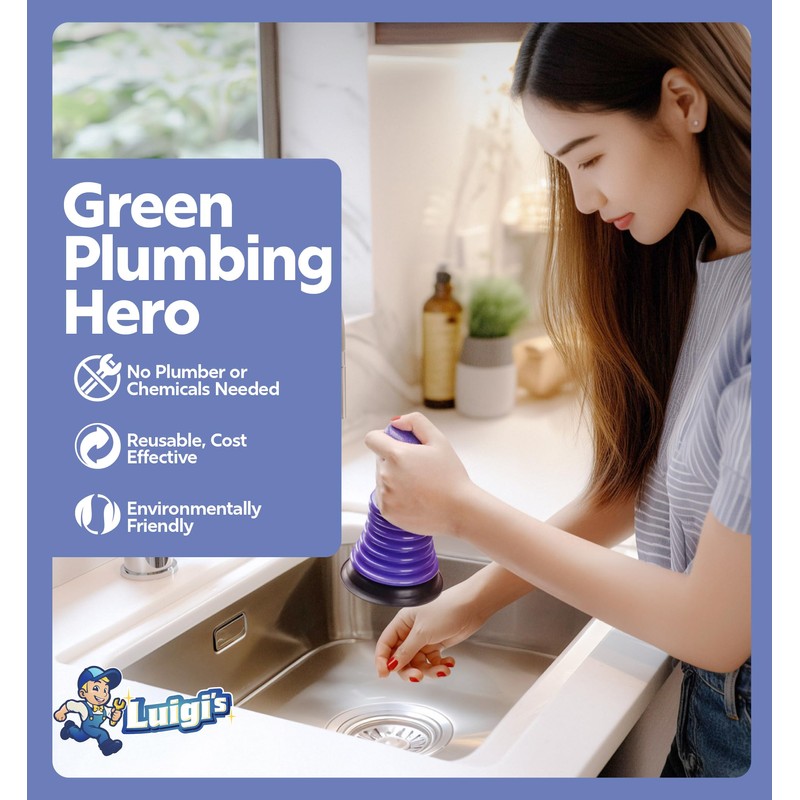 Luigi's Mini Plunger for Bathroom Kitchen Sink Bath & Shower