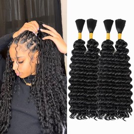 Deep Wave Bulk hair for Braiding Wet and Wavy Micro Braid Hair No Weft Faux Deep Wave Braiding Hair Extensions for Box Boho Braids 300g with 4Bundles #1B (18Inch)