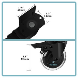 MALLLALA Set of 4 Caster Wheels, 3" L-Shaped Bracket Casters Anti -Dust Cover Design, Swivel Castor, Furniture Caster with Brakes for Cots, Flower Stands, Desks