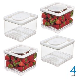 iDesign Fridge Produce Bin with Removable Drainage Tray and Lid - Set of 4 - Clear