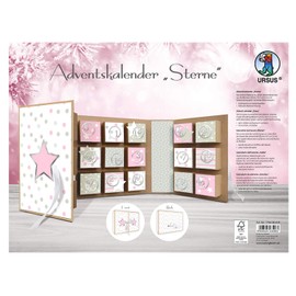 Ursus 17860001F Advent Calendar in Book Shape, Stars, Approx. 22.4 x 16.1 x 5.3 cm, Made of Kraft Cardboard, with Satin Ribbon for Closing, for Filling and Gifting