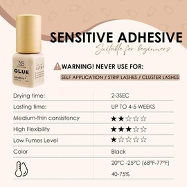 Sensitive Strong Eyelash Extension Glue – 5ml/2-3s Drying Time/4-5 Weeks Retention/Waterproof, Formaldehyde and Latex Free, Odor, Cruelty Free/Safe for Sensitive Eyes and Pregnant Women