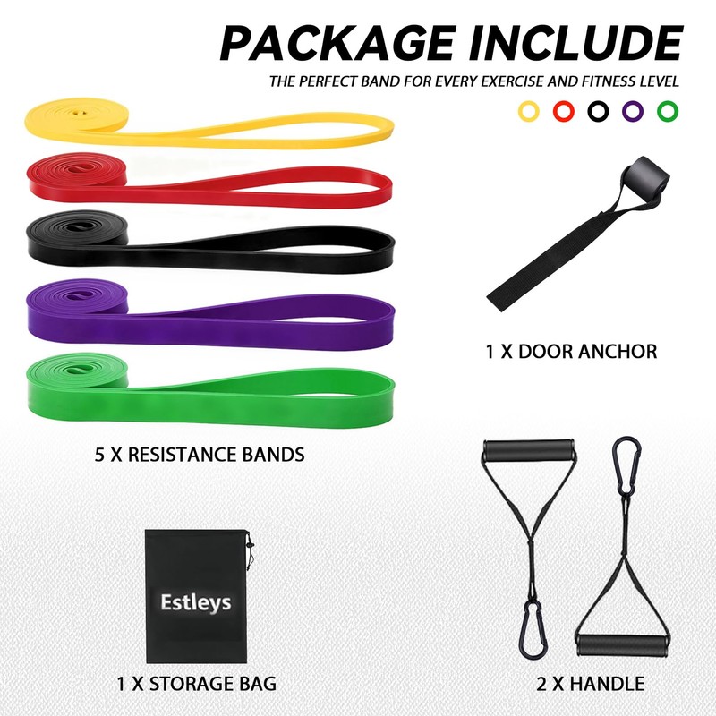 Estleys Resistance Bands, 5 Pack Pull-up Bands, Fabric Resistance Bands