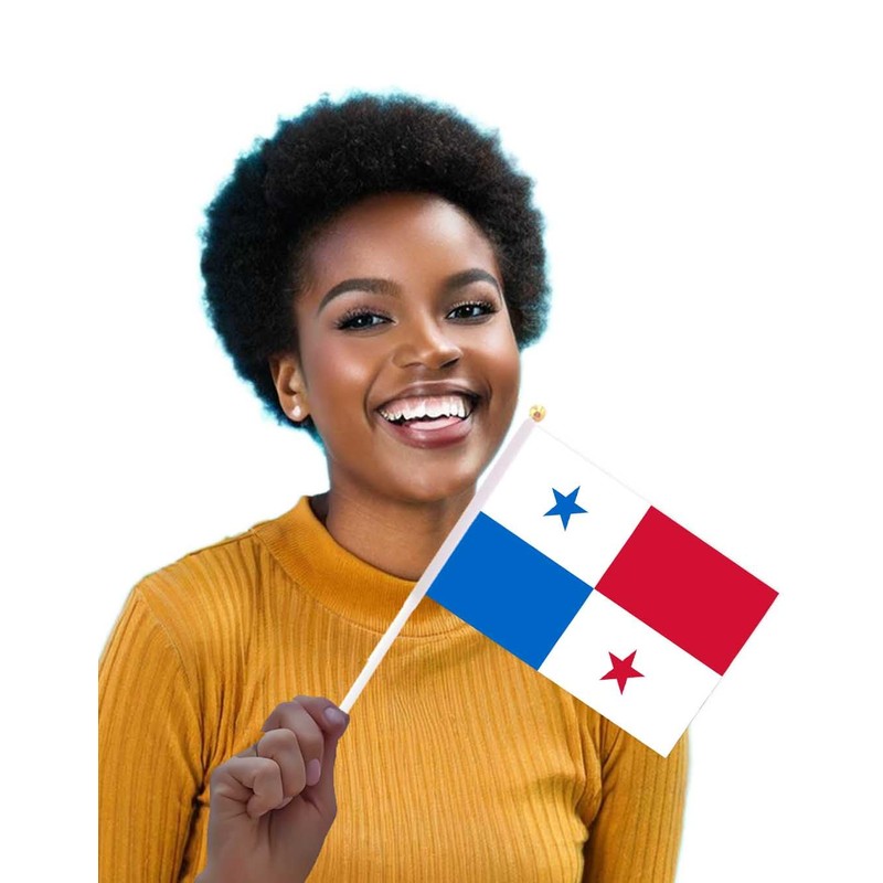 25 Packs Small Panama Flags on Handheld Stick，Miniature Panamanian Flag