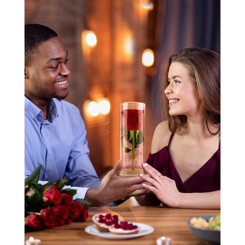 wisedry Decorative Glass Jar Display Case with Bamboo Base for