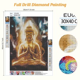 Jawecci Diamond Painting Adults, 5D Buddha Diamond Painting Pictures, Adults, Beginners, DIY Round Stones Buddha Diamond Art Set, Diamond Painting Children for Home Decor, 30 x 40 cm