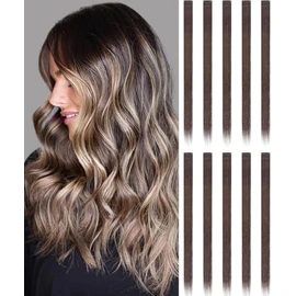 Hair Extensions Clip in,22 Inch Colored Hair Extensions Straight Hairpiece,Multi-colors Party Rainbow Long Straight Colored Long Synthetic Hair Extensions for Women Girls (10 PCS Coffee Brown)
