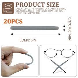 LNQ LUNIQI 10 Pairs Silicone Eyeglass End Tips Anti-Slip Ear Sock Pieces Tube Sleeves Replacement Temple Tips for Thin Metal Eyeglass Legs （Grey）