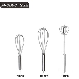 Juego de Gvolatee Batidor Manual De Huevos Profesional Acero Inoxidable, 2 Batidores De Globo (8'' y 10''), 1 Batidor De Huevos Semiautomático Giratorio Para Batir, Batir, Revolver y Cocinar