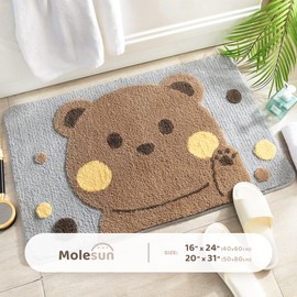 Molesun Cute Bear Bath Mat, Soft Shower Rug Plush Microfiber Funny Bath Rug Water Absorbent Thick Shaggy Floor Mats, Bathroom Rug for Kids Room, Bedroom, Kitchen (Bear, 16" x 24")