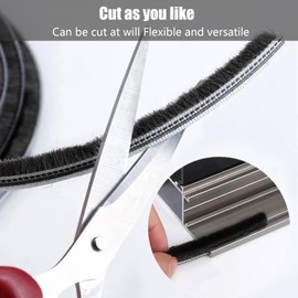 Weather Stripping Brush, 32.8FT Pile Self Adhesive Weather Stripping, Weatherstrip Door Sweep Brush Seal Strip for Sliding Windows/Doors Frame Side (3/8 x 3/8 Inch (9 x 9 mm), Black)