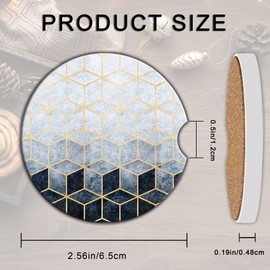 BAMOWEY Gradient Black Grey Cubes Car Cup Holder Coasters,2 Pack Universal Car Ceramic Coaster,Cork Base with A Finger Notch for Most Car Interior