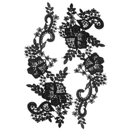 Tofficu 1 Pair of Black Lace Applique: 3D Floral Appliques, Black Embroidery Lace Patches, Sew on Flower Patches Lace Trim Fabric Appliques for Wedding Bride Dress Veil Clothes Decoration