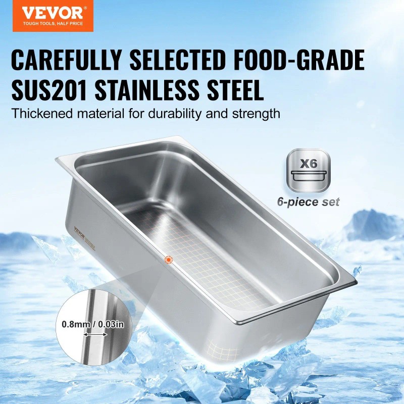 Steam Table Pan 6 In Deep Anti Jam Polished Finish