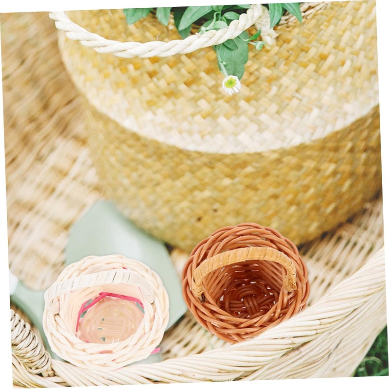 LALAFINA 8pcs Mini Woven Basket Set Hand-woven Storage Decorative Basket