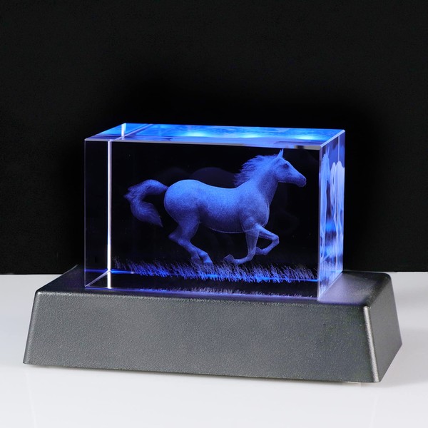 3D Crystal Gift Engraved Horse Figurine Ornament with LED Stand Birthday Gifts for Horse Lovers Horse Gifts for Women Girls