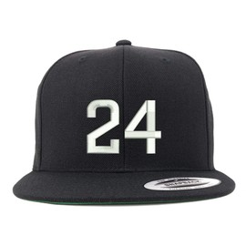 Trendy Apparel Shop Number 24 Embroidered Snapback Flatbill Baseball Cap - Black