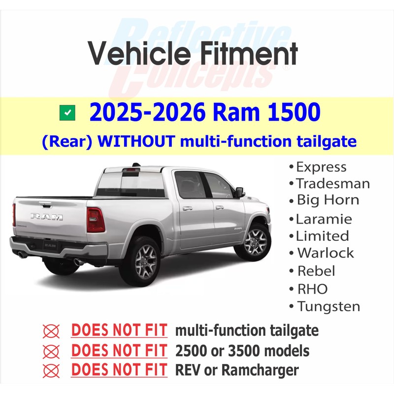 RAM Tailgate Emblem Overlay Decal Stickers 2025-2026 Ram 1500 (Color: