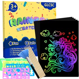 GLCSC 60 Pcs Scratch Art for Kids, Rainbow Scratch Paper, Black Magic Scratch Off Craft Set for 3 4 5 6 7 8 9 10 Years Old Girls and Boys Kids, Party Games Christmas Birthday Easter Gifts