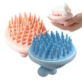 Masajeador de Cuero Cabelludo, 2 Cepillos para Ducha Cabello con Cerdas Suaves de Silicona
