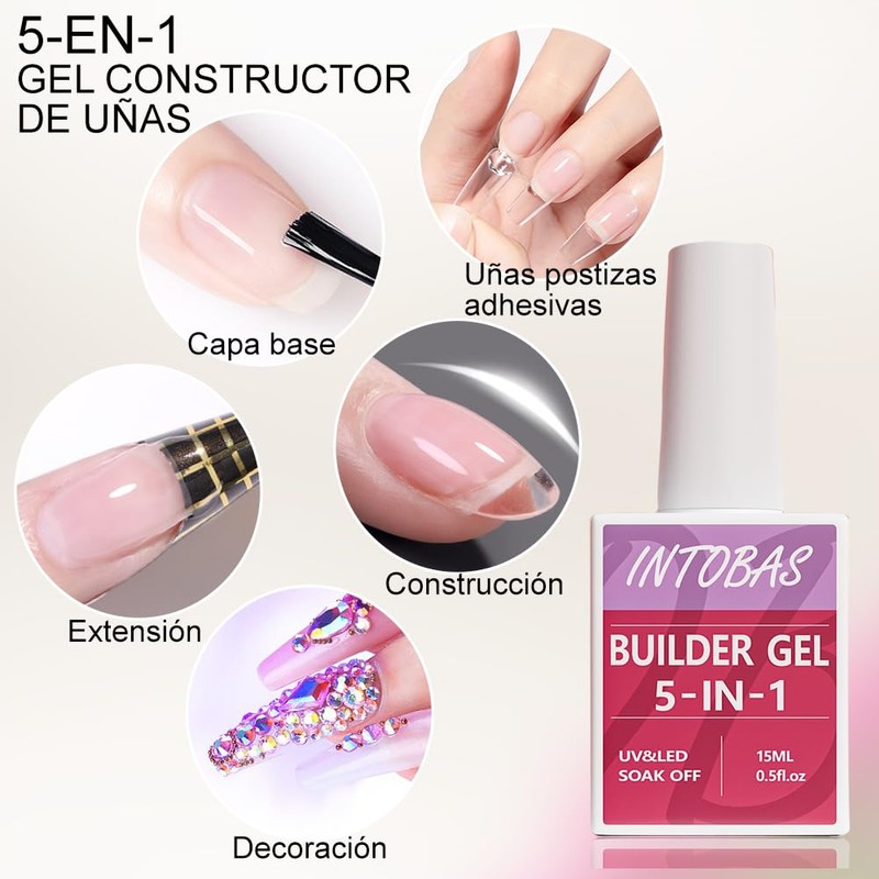 INTOBAS 5 in 1 Gel Nail Builder Kit Clear Builder