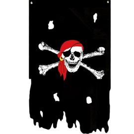 Gwezmxs‌ Piratenflagge Outdoor, Piratenfahne mit Totenkopf Roten Kopftuchs für Piratenpartys/Gartendekoratio, Pirate Flag, 90x150cm