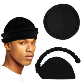 FASOTY Turban for Men Silk Satin Lined Hair Wrap Cover Slouchy Beanie Pre-Tied Skull Cap for Men and Women Sleeping Bonnet Black