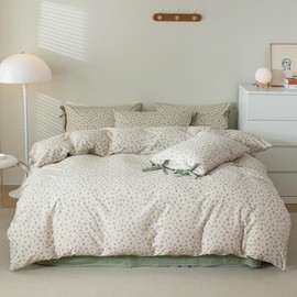 EAVD Chic Small Floral Duvet Cover Queen Soft Cotton Garden Floral Bedding Set for Girls Women with 2 Pillowcases Vintage Style Botanical Duvet Cover with Zipper Closure