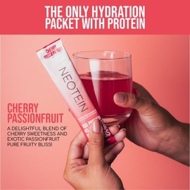 Electrolyte Powder Packets with 10g Protein & Collagen | Hydration Packets - Zero Sugar, NO Fillers, NO Carbs | Cherry Passionfruit | 45 Calories | Keto & Paleo | Pack of 15