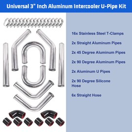 Aumtoni Universal 3" Inch Aluminum Intercooler U-Pipe Kit W/Silicone Hose and Stainless Steel T-Clamps