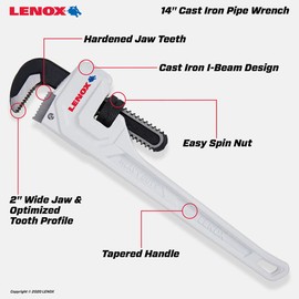 Lenox TOOLS LXHT90714 Cast Iron Pipe Wrench 14"
