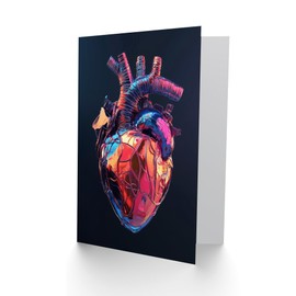 Artery8 Greeting Card Shiny Anatomical Human Heart Colourful Modern Blank For Him Or Her Art Birthday Card