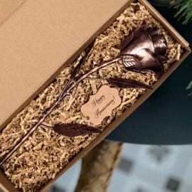 BESZONE 7 Year Anniversary Copper Gift for Her - Metal Rose Copper Gift for Wife 7th Wedding Anniversary for Him Husband Couples, Everlasting Flower 22nd 22 Year Handcrafted Love Stained Artwork