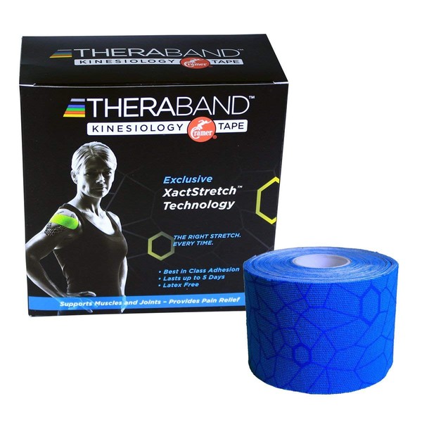 THERABAND Kinesiology Tape, Waterproof Physio Tape for Pain Relief, Muscle & Joint Support, Standard Roll with XactStretch Application Indicators, 2" X 16.4" Roll, 6 Pack, Blue/Blue