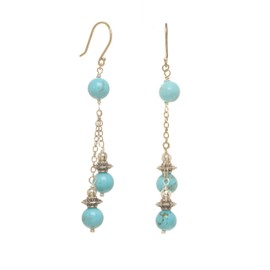 LTC Designs Sterling Silver Fishhook Earrings made with Turquoise-colored Dyed Howlite Beaded Chain Drops and Silver-toned Accents for Women