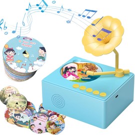 MISCYDER Children's Phonograph Story Music Player Gift Boys Girls with 96 Cards,Kids Educational Birthday Gift (Blue)