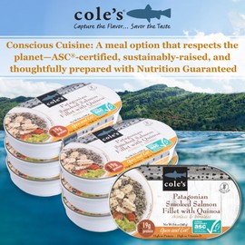 COLE’S - Patagonian Smoked Salmon Fillet with Quinoa | Ready to Eat Meal | 5.6 oz Hand-Packed Canned Fish | 19g Protein | High in Vitamin D | Open & Eat