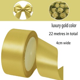Satin Ribbon Tyrann Gold 40 mm, 22 m Decoration for Presents, Gift Ribbon, Wide Bow Ribbon, Fabric Ribbon for Dress, Wedding, Christening and Birthday Gifts, Decorative Ribbon for Gift Packaging